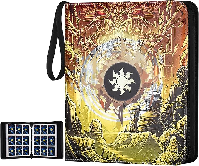 Trading Card Binder for MTG Cards, Premium 9 Pocket Card Binder, 720 Double Sided Pocket Collector Card Album for Standard Cards,Card Collection Folder for YGO/PTCG/Game Cards (Yellow Print)