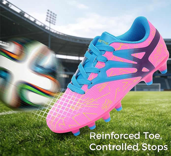 Kids Soccer Cleats Firm Ground - Lightweight Breathable Football Shoes for Boys Girls Youth Outdoor Training on Natural Grass