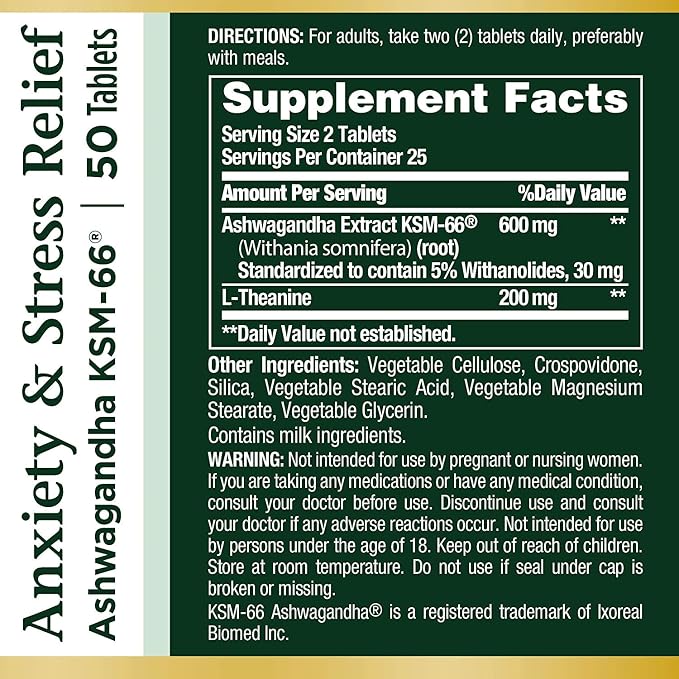 Nature's Bounty Stress Relief Ashwagandha KSM 66 Tablets,Mood Support,50 Count (Pack of 3)