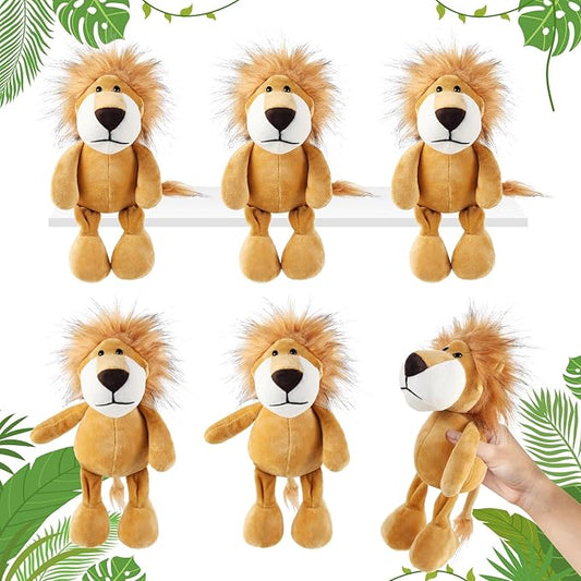 6 Pcs Safari Stuffed Animals Bulk Lion Elephant Monkey Tiger Toy Plush Zoo Animals Junble for Boy Girl Gift Animal Themed Parties Baby Shower Favor(Lion)