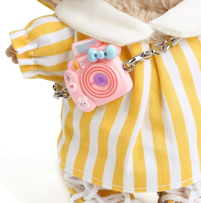 17cm Doll Clothes for Labubu - Kawaii Clown Style Set - Doll's Hat & Doll's Clothing & Doll's Shoes & Camera, Cute Doll Outfit with Accessories for Display, Collectors, Gift - Yellow (NO Dolls)