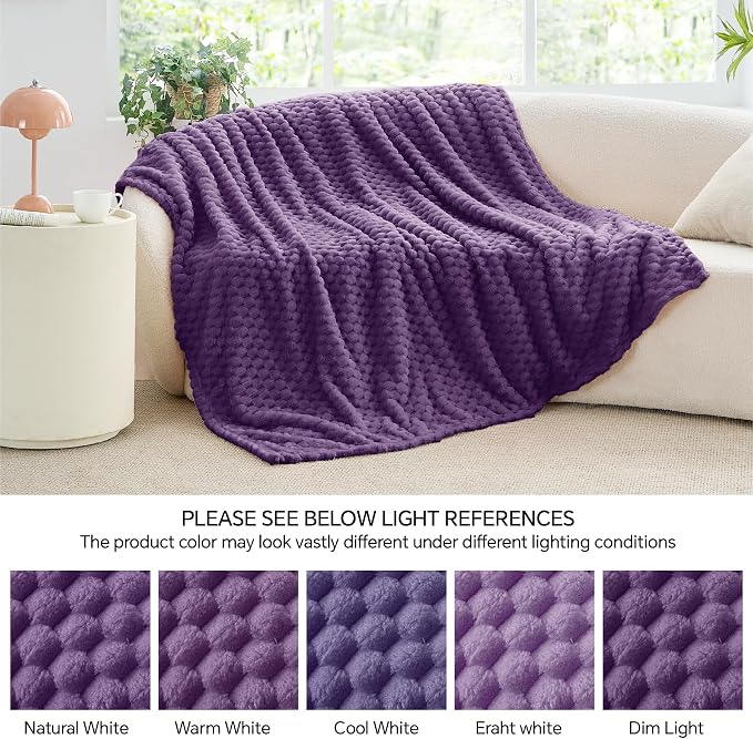 BEDELITE Purple Throw Blanket for Couch, Soft Cozy Gifts for Women, 50 * 60 | 3D Jacquard Decorative Fleece Blanket, Super Soft Plush Throws, Cute Birthday Gift for Women & Men, Suitable for All Seasons