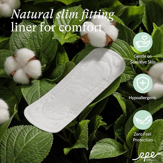Organic Feminine Care Set: Ultra-Thin Cotton Panty Liners & pH Balanced Flushable Wipes, Unscented, Light Absorbency, Size2 96 Ct Panty Liners + 40 Wipes (10ct x 4)