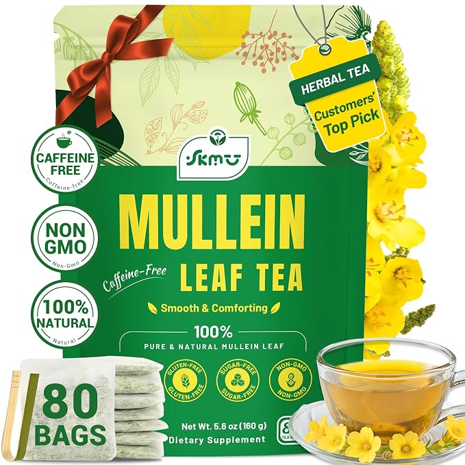 SKMTT Mullein Tea Bags for Lungs, 80 Count | Premium Mullein Leaves, Respiratory Support, Caffeine Free, No Additives
