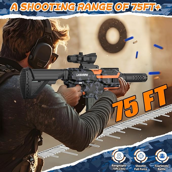 Automatic Toy Foam Blaster with Scope, Electric Toy Gun Dart Blaster with 120 Foam Darts for Nerf Guns, IR, Flashlight, Goggles, Air Pocket Technology Outdoor Shooting Game Kids Toys for 8-12 -Black