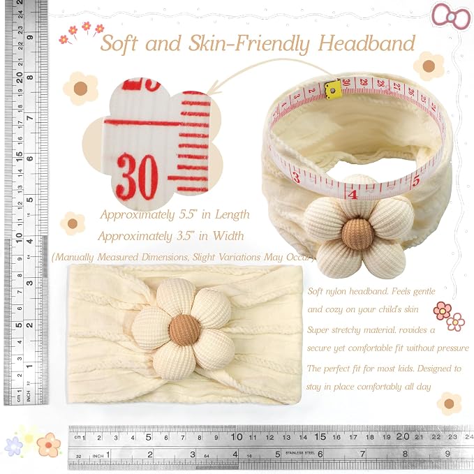 CÉLLOT 5 Pcs Baby Flower Headbands Baby Girls Nylon Headbands Soft Hairbands Hair Accessories for Newborn Infant Toddler Kids（Pink）