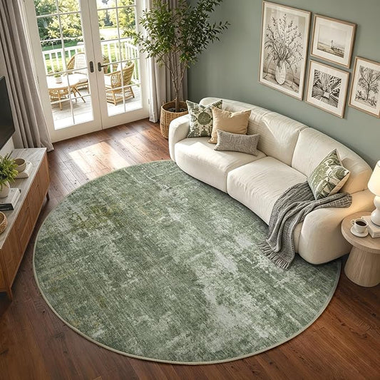 6Ft Round Area Rugs for Living Room, Soft Non-Slip Washable Rugs Modern Abstract Pattern Carpet for Bedroom Indoor Floor Nursery Home Decor (Green)