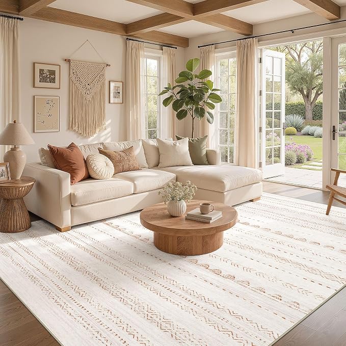 Nakagishi Boho 10x12 Area Rug Living Room Rugs Machine Washable Brown | Soft, Pet & Kid Friendly, Carpet for Living Room/Bedroom/Office/Kitchen/Nursery, Daily Home Decor Stain Resistant Moroccan