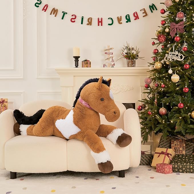 MaoGoLan Large Horse Stuffed Animal for Boy, Big Horse Plush Toy for Girl, Ridable Stuffy Pony for Kid, Stuffed Pony Plush Pillow for Baby Shower, Birthday Gifts or Party Favor, 47 inches