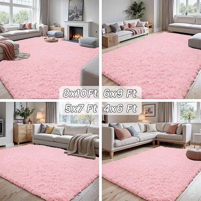 6x9 Area Rug for Living Room: Soft Fluffy Shag Pink Rugs for Bedroom, Non-Slip Large Fuzzy Plush Rug Indoor Floor Carpet for Nursery Kids Boys Girls Room, Dorms, Playroom, Modern Home Decor