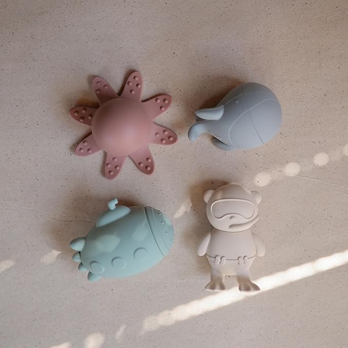 mushie Sealife Bath Toys Play Set for Toddlers | 100% Food Grade Silicone | Pack of 4