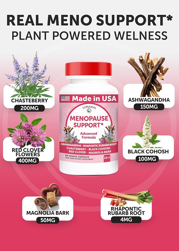 Lunakai USA Made Natural Menopause Supplements for Women – 13-in-1 Menopause Relief for Hot Flashes, Night Sweats, Sleep & Mood Support - 3 Pack