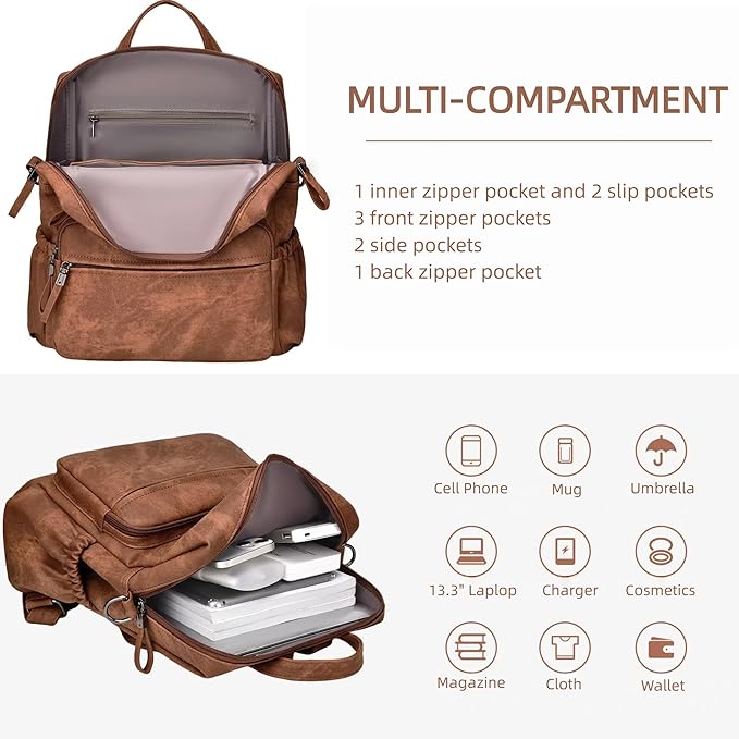 Backpack Purse for Women, Pu Leather Designer Travel Backpack, Fashion Work Ladies Shoulder Bag Handbag