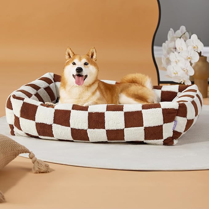 Lesure Cute Dog Bed for Large Dogs - Washable Pet Beds,Cozy Rectangle Orthopedic Sofa with Jacquard Shaggy Plush & Anti Slip Bottom,36x27x8inches