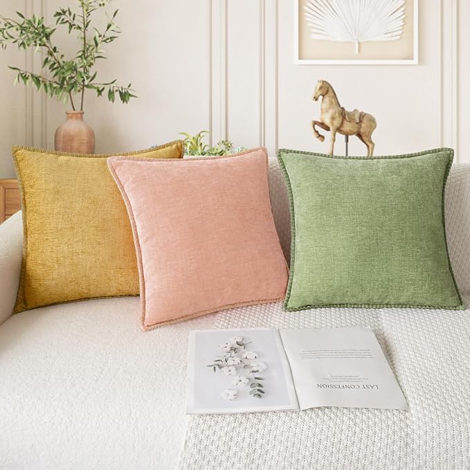 CaliTime Decorative Couch Throw Pillow Covers 18 X 18 Inches Dusty Pink | Pack of 2, Cozy Chenille Cushion Cases, Cotton Thread Stitching Edges, for Sofa Bed Living Room Farmhouse