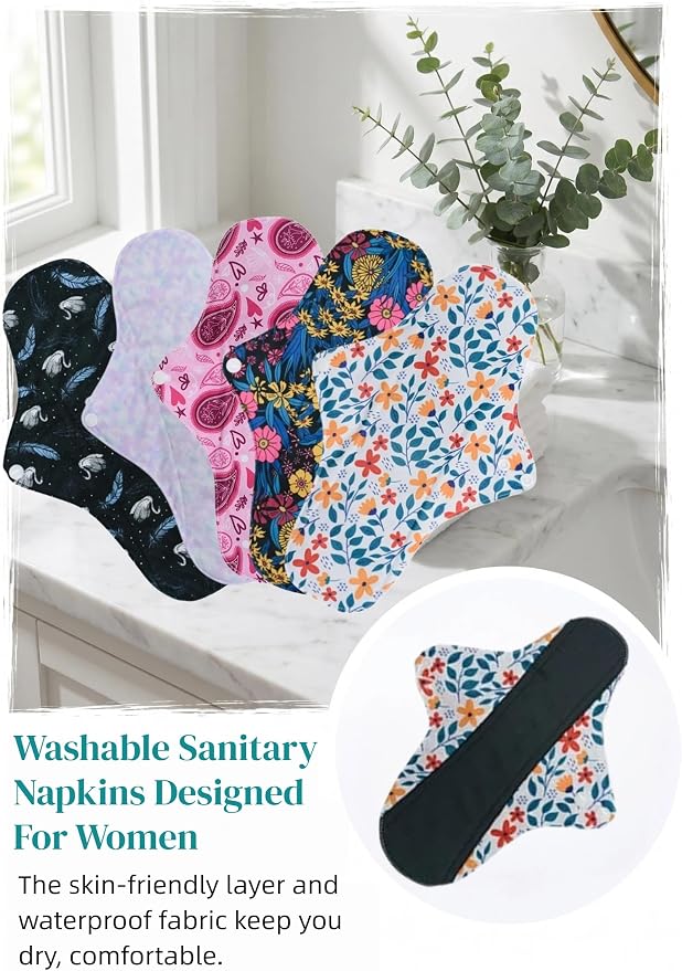 Reusable Incontinence Pads,Mesh Cotton Fabric Washable Menstrual Pads,Panty Liners Pads,Period Sanitary Napkins,with 1 Storage Bag,for Women/Postpartum/Incontinence(Light Purple/S/5pcs)