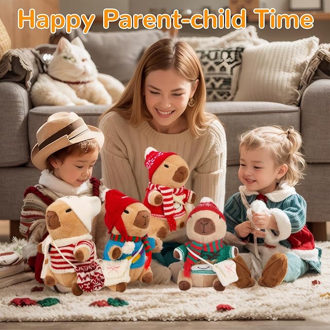 Capybara Plush with 10 Pcs Clothes & Accessories,Christmas Stuffed Animals, 10.2 in Cute Capybara Plush Toys,Birthday Gifts&Dress Up Cute Plushies for Boys/Girls (Daily-B)