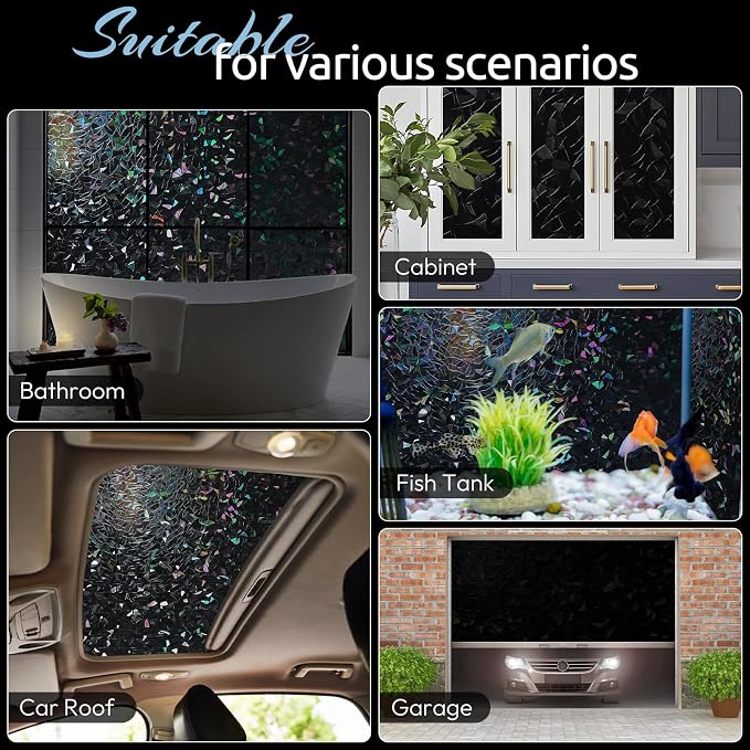 rabbitgoo Rainbow Window Privacy Film, Stained Cling, Black, 11.8" x 78.7" | Decorative Static Sticker, Non-Adhesive Reusable Window Tint, Heat Control UV Blocking Coverings for Home Doors, Living Room