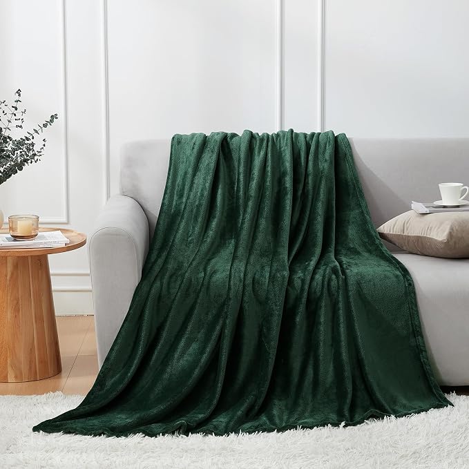 Hansleep Twin Dark Green Fleece Blanket, Soft Flannel Bed Blanket | Fuzzy Cozy Blanket 60x80 Inches, Multi-use for Bed, Sofa, Couch, Travel, Camping, All Season Warm Lightweight Cover