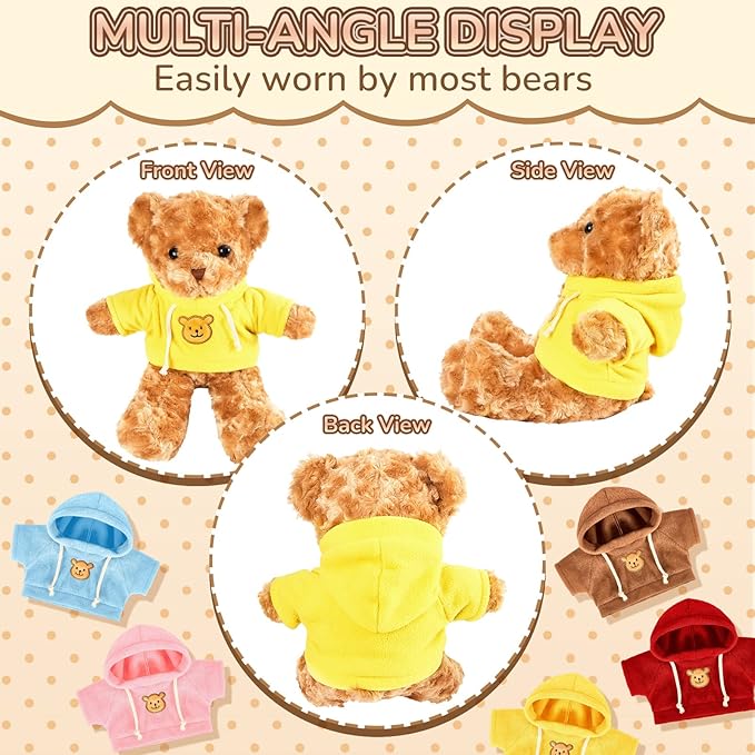Junkin 5 Pcs Bear Clothes Tee Hoodie Fit 14-18 Inches Bears Sublimation Stuffed Animal Cute Tiny DIY Toy Make Your Own Plush Doll Clothes (Cute Color)