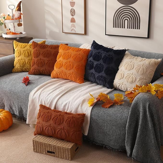 DFXSZ Fall Pillow Covers 24x24 2Pcs Rust Pumpkin Fall Decorations for Home | Fall decor Set of 2 Throw Pillow Cases Soft Plush Faux Fur Wool Couch Cushion for Chair Sofa Bedroom Living Room Home Decor