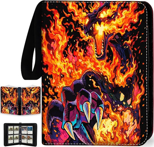440 Card Binder 4 Pocke 3-Ring Trading Card Binder with 55 Page Removable Sleeves, High Storage Trading Card Holder Collection Card Album Carrying Organizer Case for TCG Cards-Fire Dragon