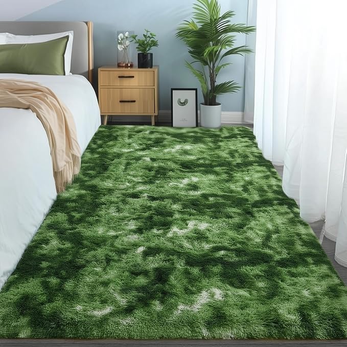 PAGISOFE Area Rugs for Bedroom 4x6, Fluffy Moss Green Rugs for Living Room, Non-Slip Shaggy Carpet for Kids Boys Girls Teen Dorm Nursery Forest Room Decor Aesthetic Modern Abstract Bedside Carpets