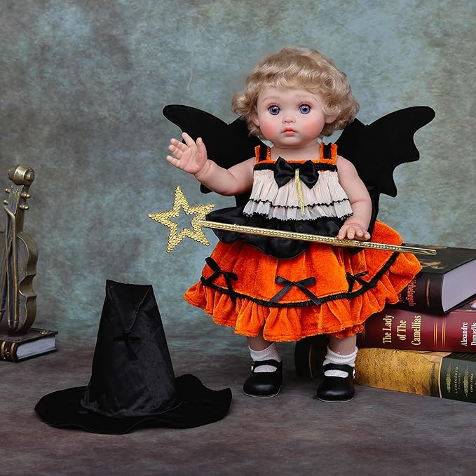 Halloween Reborn Toddler Dolls – 18 Inch Realistic Toddler Doll Girl Full Body Vinyl with Purple Eyes & Witch-Inspired Outfit – Gift-Ready for Girls, Collectors & Seasonal Display