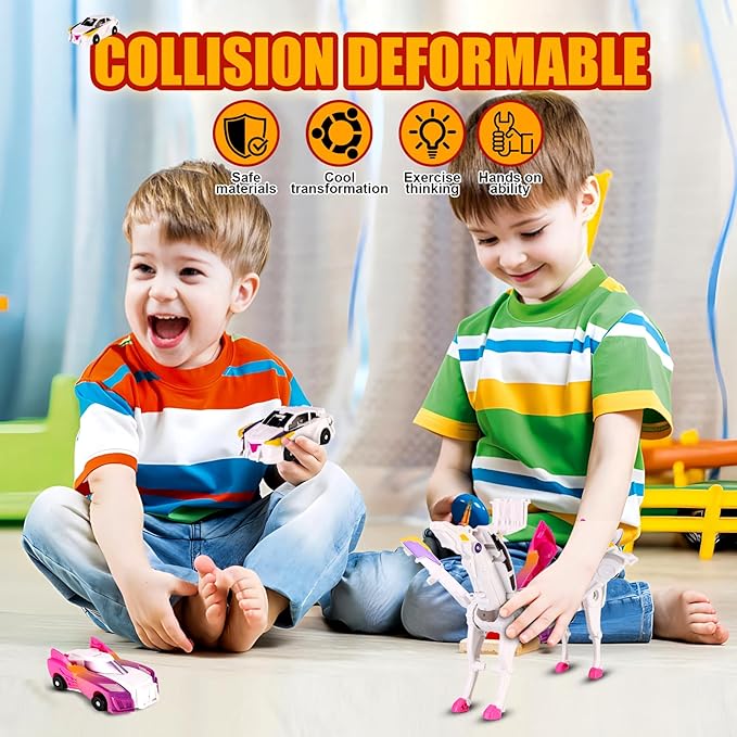 Collision Transforming Dinosaur Car Toy,Transformation Car Toy, 2in1 Magnetic Dinosaur Transformer Cars for Boys & Girls Party Favors Gift for Birthday, Christmas (Pink)