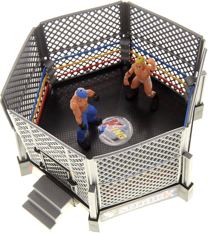 PowerTRC 2 Pack 32 Pcs Wrestling Toys for Kids, Wrestler Play Set with 2 Wrestle Rings Style, 12 Super Wrestlers, Many Realistic Accessories, Toy Figures Cake Topper Birthday Party Decoration Gift