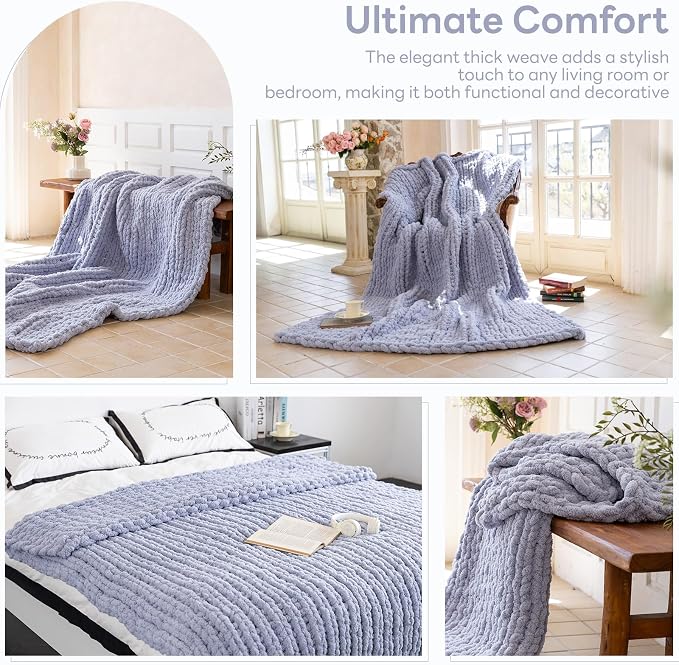 Chunky Knit Blanket - Luxury Soft Cozy 60 * 80 Throw Blanket,100% Woven Blanket Rope Knot Throw Blanket for Couch, Sofa, Home Decor, Gift - Machine Washable (Grey, 60 * 80)