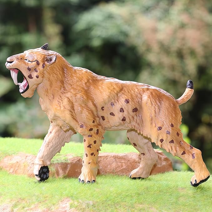 Gemini&Genius Saber-Toothed Tiger Animals Action Figure Toys for Kids (Smilodon)