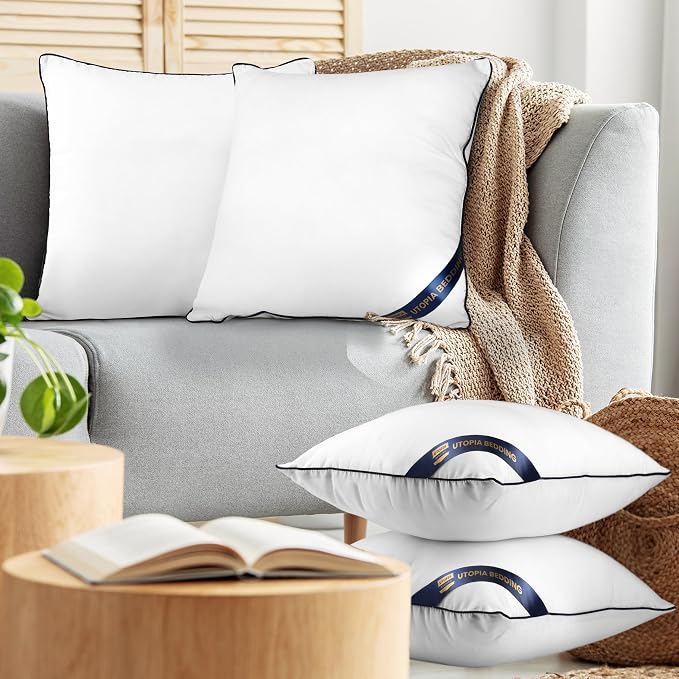Utopia Bedding 18x18 Throw Pillow Inserts, Decorative Pillows, Pack of 4 | Piping Throw Pillows, Plush & Supportive, Aesthetic Cushion Sham Stuffer for Sofa, Office, Couch & Bed, Set of 4, White
