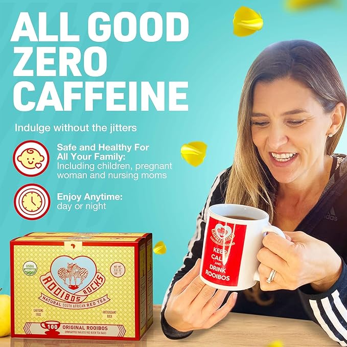 Caffeine Free Tea Organic Rooibos Tea Bags 200 - Naturally Sweet Red Tea Safe for Children & Pregnant Women - Low Tannin, Premium Red Rooibos Tea Organic Sustainably & Ethically Farmed in South Africa