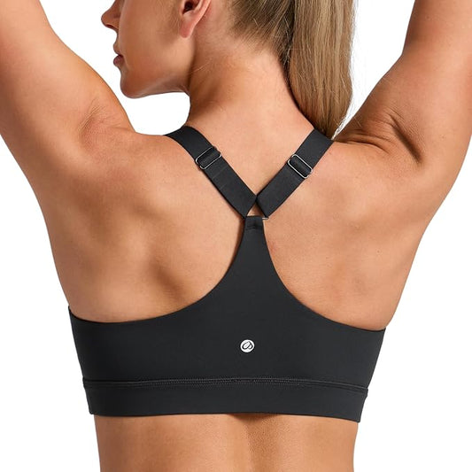 CRZ YOGA Butterbreeze Wide Y-Strap Back Sports Bras for Women - Training Gym Square Neck Adjustable Racerback Padded Top