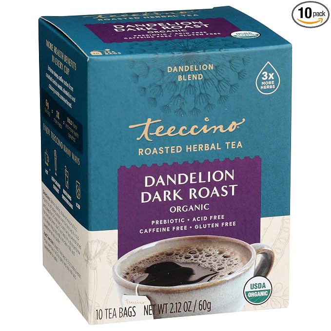 Teeccino, Tea Herbal Dandelion Dark Roast Organic, 10 Count