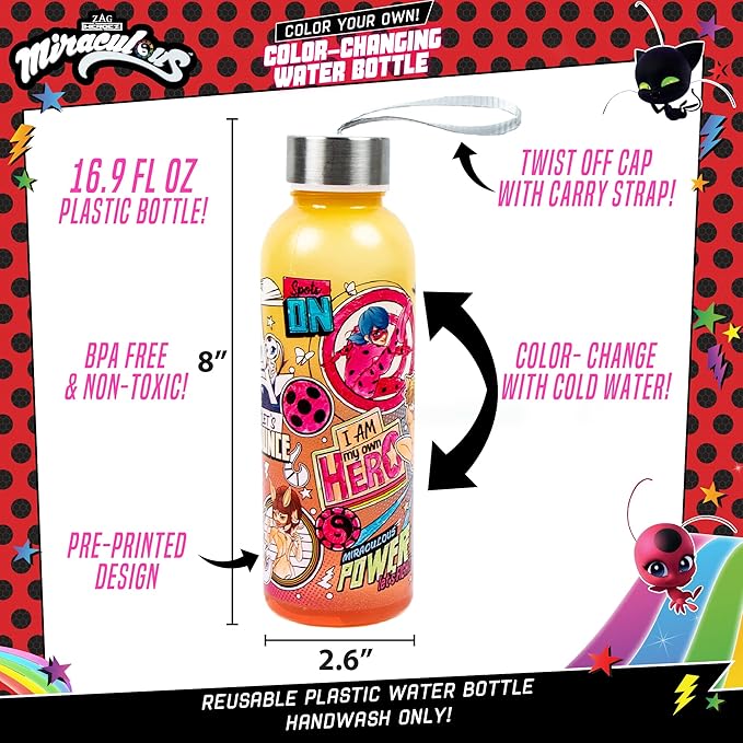 Horizon Group USA Miraculous Create Your Own Color-Changing Water Bottle – Color Your Own Water Bottle – Ages 6+