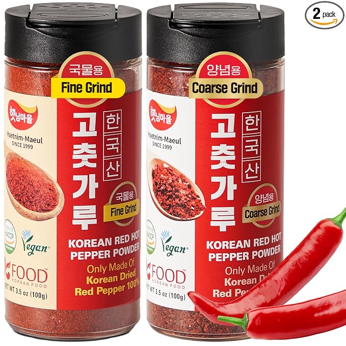 Korean Food Korean Red Chili Powder Bundle, Fine & Coarse, Vegan, 2 x 100g