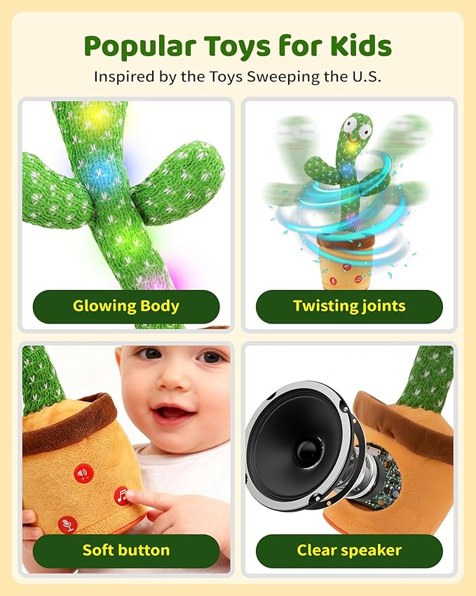 Baby Toys 0-6 3-6 6-12 12-18 Months Dancing Talking Cactus, Toddler Boys Girls Gifts for 2 3 4 5 6 7 8 9 10 Month Old Baby Toys for 1 Year Old Boy Girl