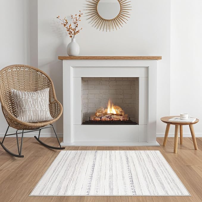 Nakagishi Boho 2x3 Washable Area Rug Non Slip Carpet for Entryway Gray | Pet & Kid Friendly, Machine Washable, Low Pile Carpet for Kitchen Hallway Daily Home Decor,Farmhouse Neutral Moroccan