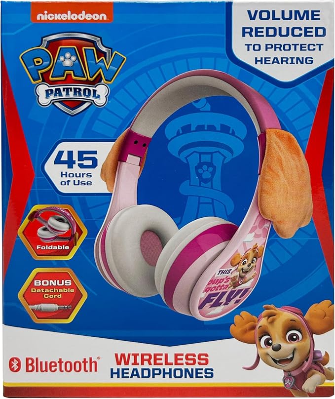 eKids Paw Patrol Skye Liberty Bluetooth Headphones for Kids, Wireless Headphones with Microphone Includes Aux Cord, Earphones for School, Home, or Travel (Paw Patrol Skye Liberty)
