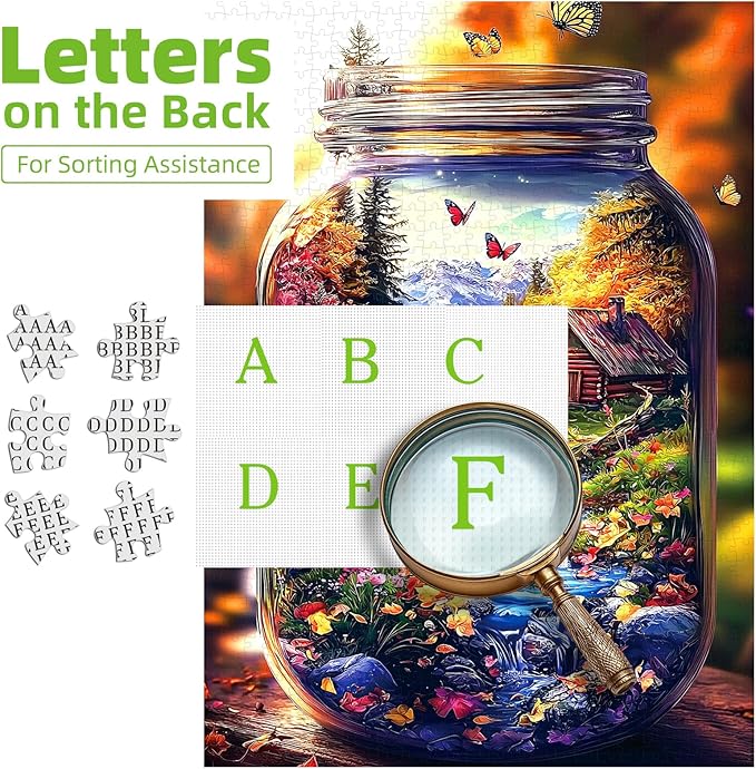 1000 Piece Jigsaw Puzzle for Adults - Enchanted Mountain Jar with Log Cabin & Butterflies, 27.5x19.7 Inch Unique Art Puzzle, Challenging Hard Difficult Puzzles for Adults