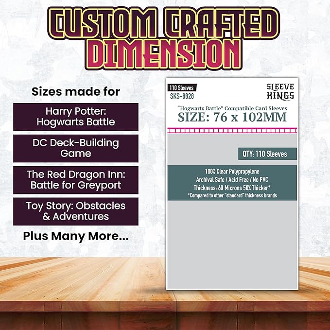 Sleeve Kings Standard Card Sleeves – 110 Count, Clear 60 Micron Thickness, Large Size (76 x 102 mm), Compatible with Hogwarts Battle & More – SKU: SKS-8828