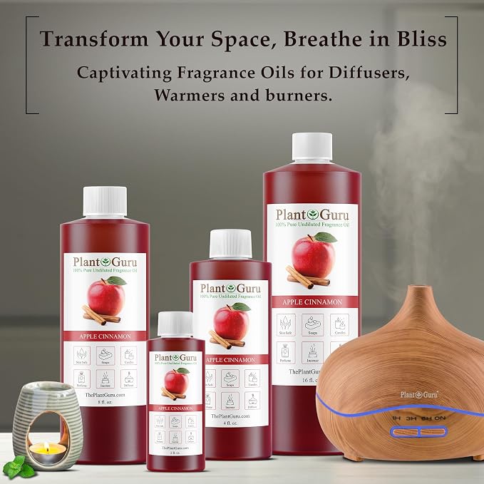 Plant Guru Apple Cinnamon Fragrance Oil 8 fl. oz. - Aromatherapy, Scented Oil for DIY Soap, Candles, Bath Bombs, Reed Diffusers