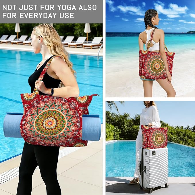 Mandala Yoga Mat Bag Large Yoga Bags and Carrier Fits All Your Stuff Yoga Tote Bags with Zipper Pocket Pilates Bag
