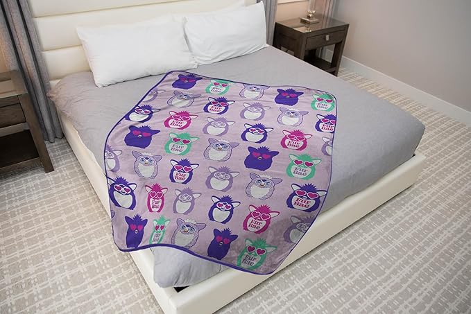 Jay Franco Plush Throw Blanket – 46" x 60" Inch Cartoon Kids Soft & Cozy Fleece Throw for Bedroom & Couch Décor, Official Licensed Product, Purple - Furby
