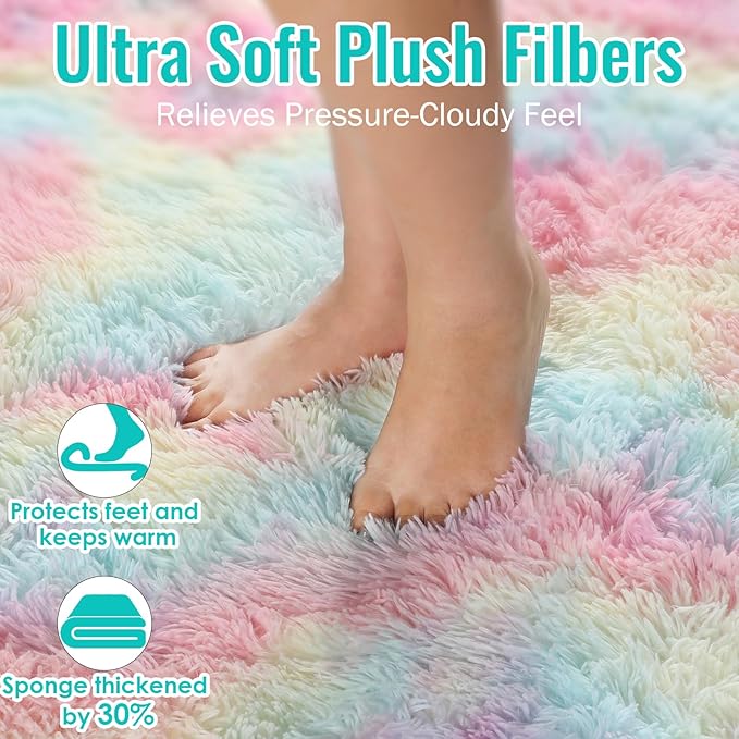 PAGISOFE 8x10 Rainbow Large Area Rug,Plush Rugs for Bedroom Girls,Shaggy Vibrant Carpet for Kids Room,Fuzzy Nursery Rug for Baby's Toddler's Room,Clorful Room Decor for Teenage Pastel Princess Rug