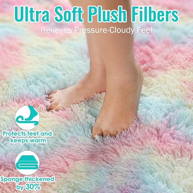 PAGISOFE 4x6 Rainbow Fluffy Soft Plush Area Rugs for Girls Bedroom, Shaggy Vibrant Rugs for Kids Playroom,Kawaii Princess Fuzzy Rugs for Nursery Baby Toddler,Cute Colorful Room Decor for Teenage