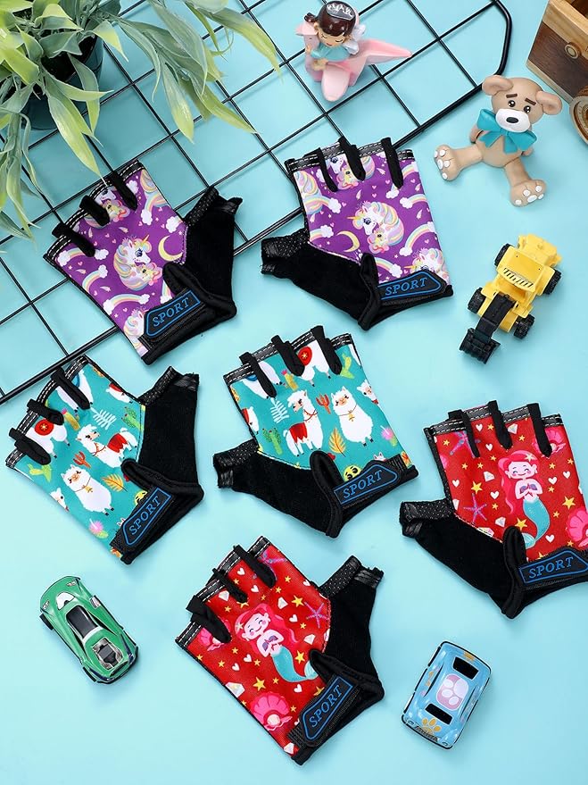 Boao 3 Pairs Kids Half Finger Bike Gloves Non-Slip Breathable Adjustable Birthday Gift for Boys Girls for Bike Workout