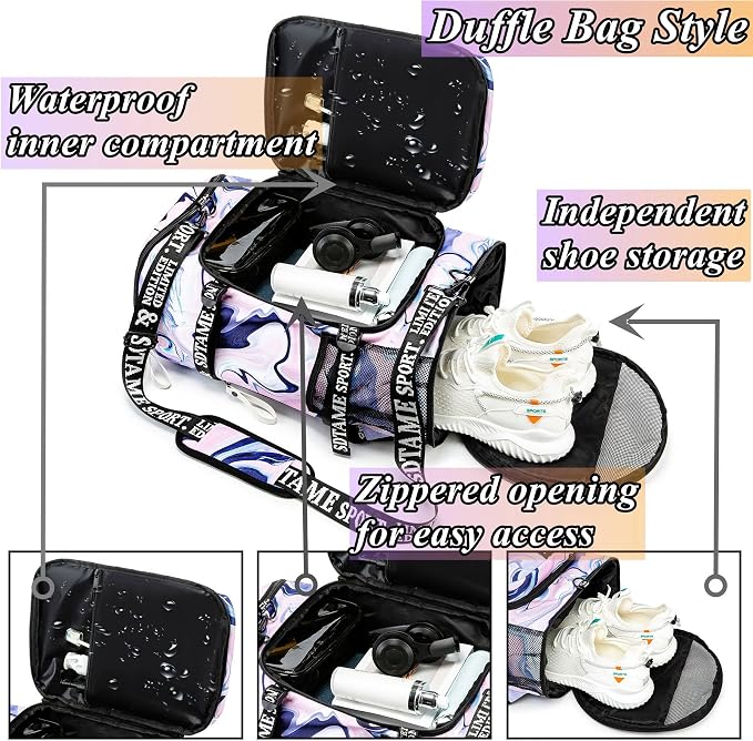 Gym Duffle Bag Backpack with Shoe Compartment,4 ways Travel Backpack for Women and Men,Multi-Functional Weekender bag with Waterproof Layer&Laptop Compartment for Fitness, Travel,Camping